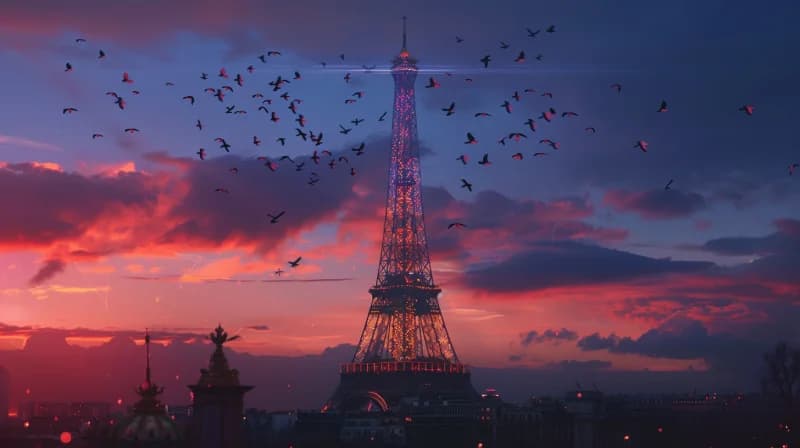 illustration réaliste de la Tour Eiffel à paris, avec des néons