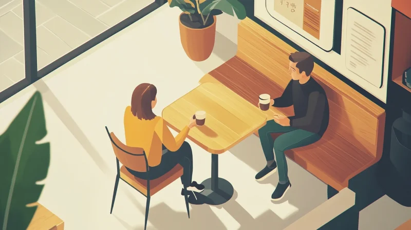 Illustration de deux personnent autour d'un café
